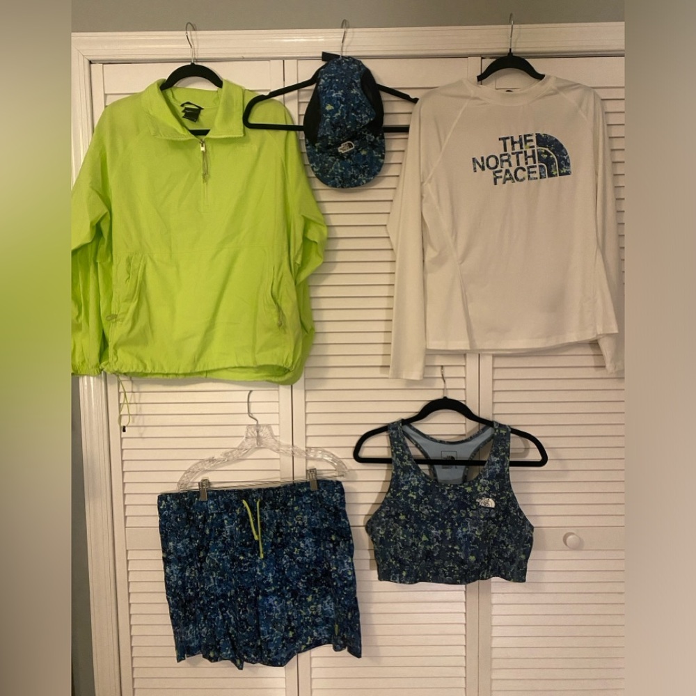 The North Face lime green and blue outfit